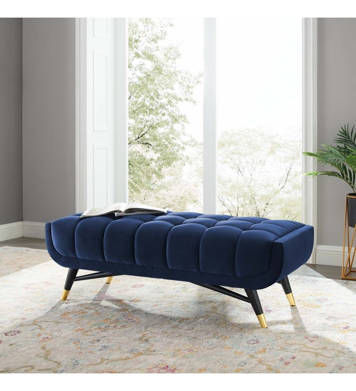 Adept 47.5" Performance Velvet Bench in Midnight Blue - Lexmod