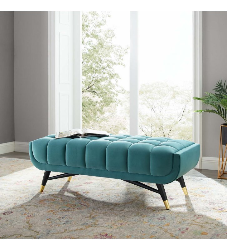 Adept 47.5" Performance Velvet Bench in Sea Blue - Lexmod