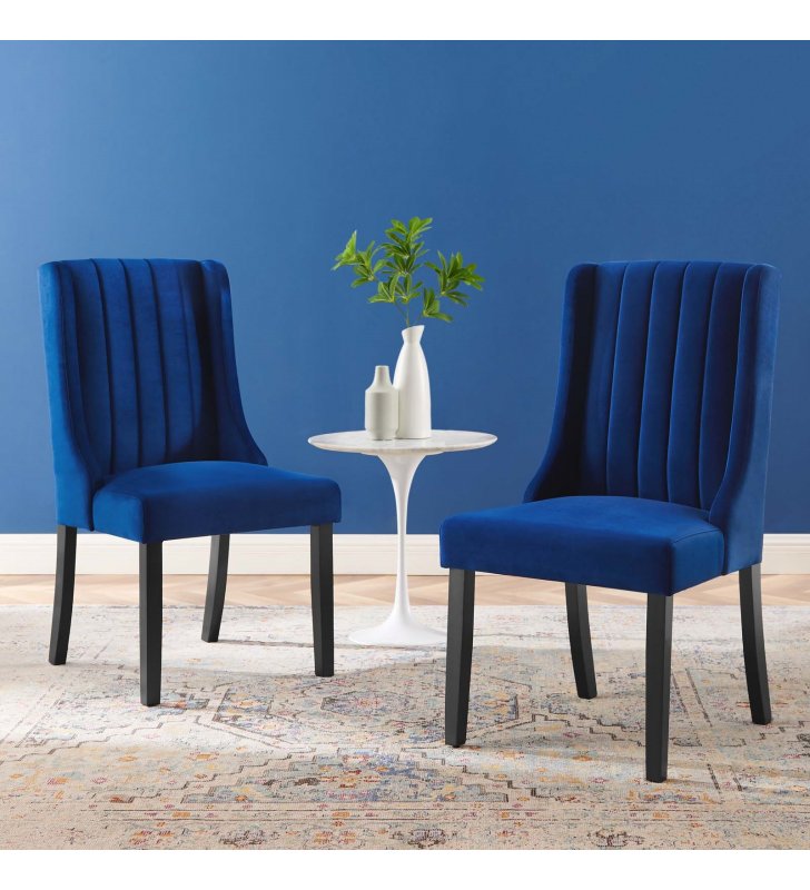 Renew Parsons Performance Velvet Dining Side Chairs - Set of 2 in Navy - Lexmod