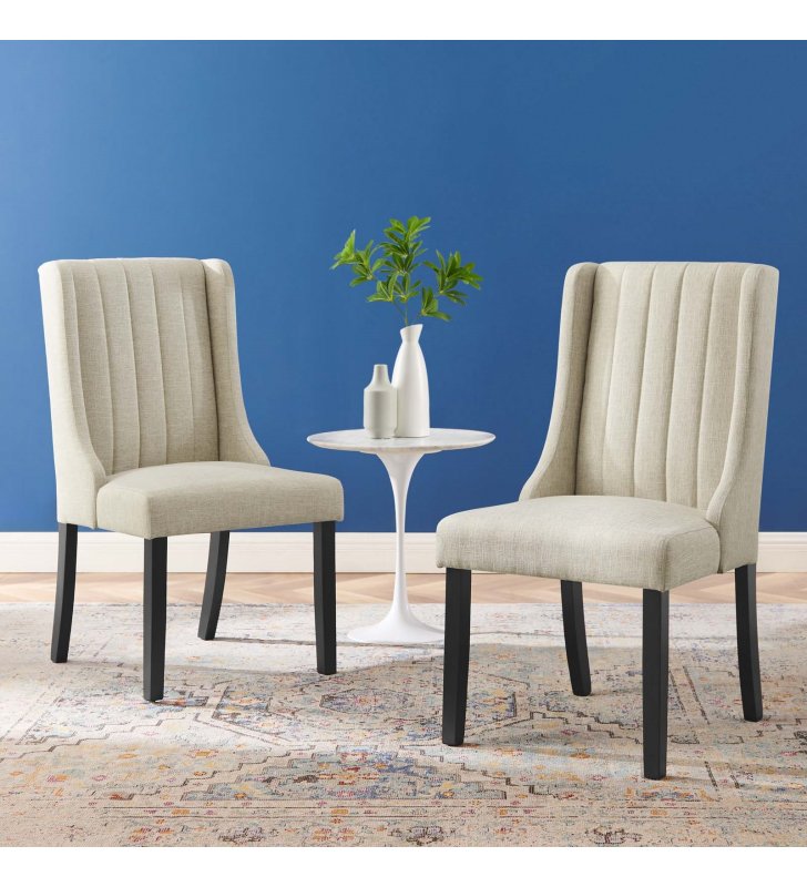 Renew Parsons Fabric Dining Side Chairs - Set of 2 in Beige - Lexmod