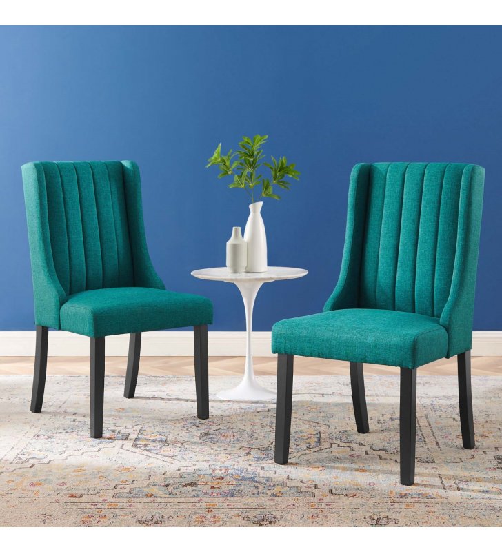 Renew Parsons Fabric Dining Side Chairs - Set of 2 in Teal - Lexmod