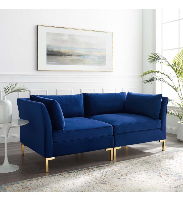 Ardent Performance Velvet Loveseat in Navy - Lexmod