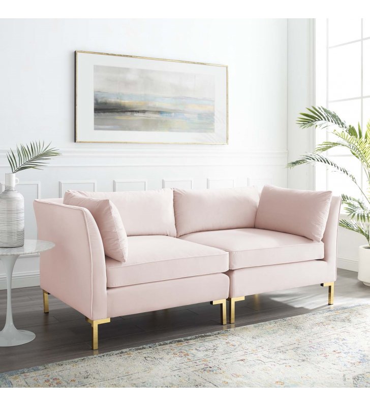 Ardent Performance Velvet Loveseat in Pink - Lexmod