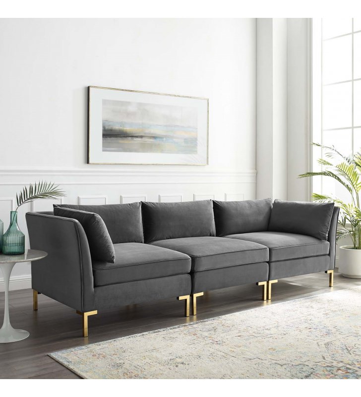 Ardent Performance Velvet Sofa in Gray - Lexmod