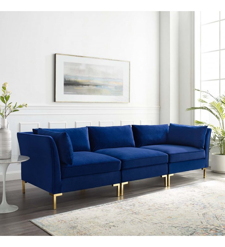 Ardent Performance Velvet Sofa in Navy - Lexmod