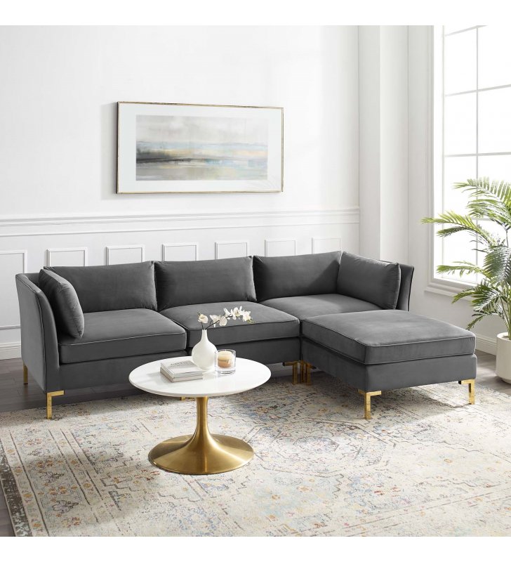 Ardent 4-Piece Performance Velvet Sectional Sofa in Gray - Lexmod
