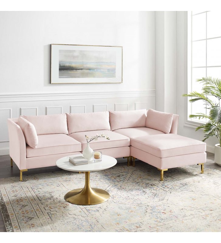 Ardent 4-Piece Performance Velvet Sectional Sofa in Pink - Lexmod