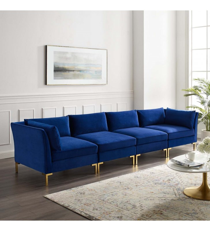 Ardent 4-Seater Performance Velvet Sofa in Navy - Lexmod