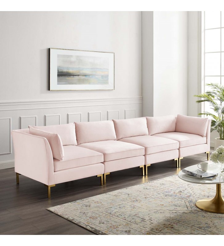 Ardent 4-Seater Performance Velvet Sofa in Pink - Lexmod