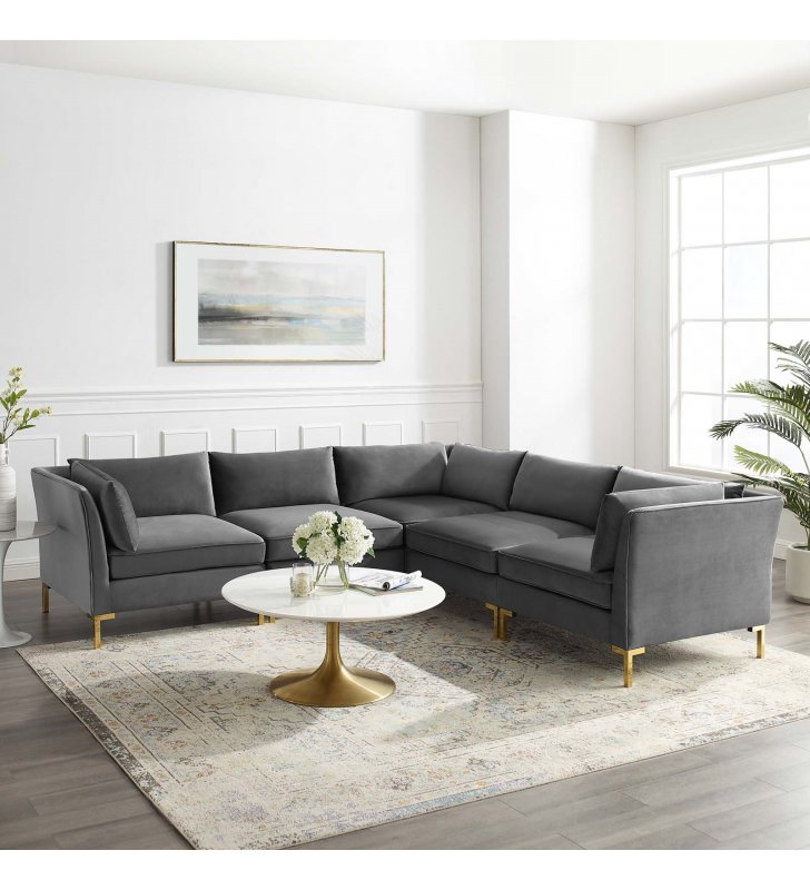 Ardent 5-Piece Performance Velvet Sectional Sofa in Gray - Lexmod