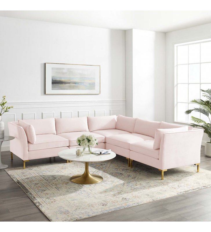 Ardent 5-Piece Performance Velvet Sectional Sofa in Pink - Lexmod