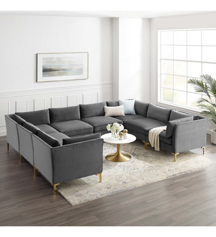 Ardent 8-Piece Performance Velvet Sectional Sofa in Gray - Lexmod