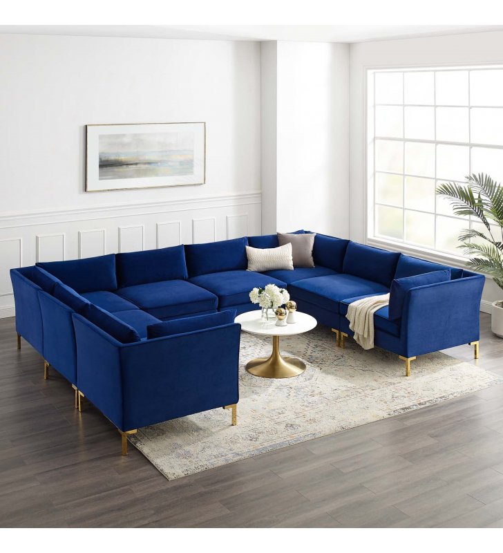 Ardent 8-Piece Performance Velvet Sectional Sofa in Navy - Lexmod