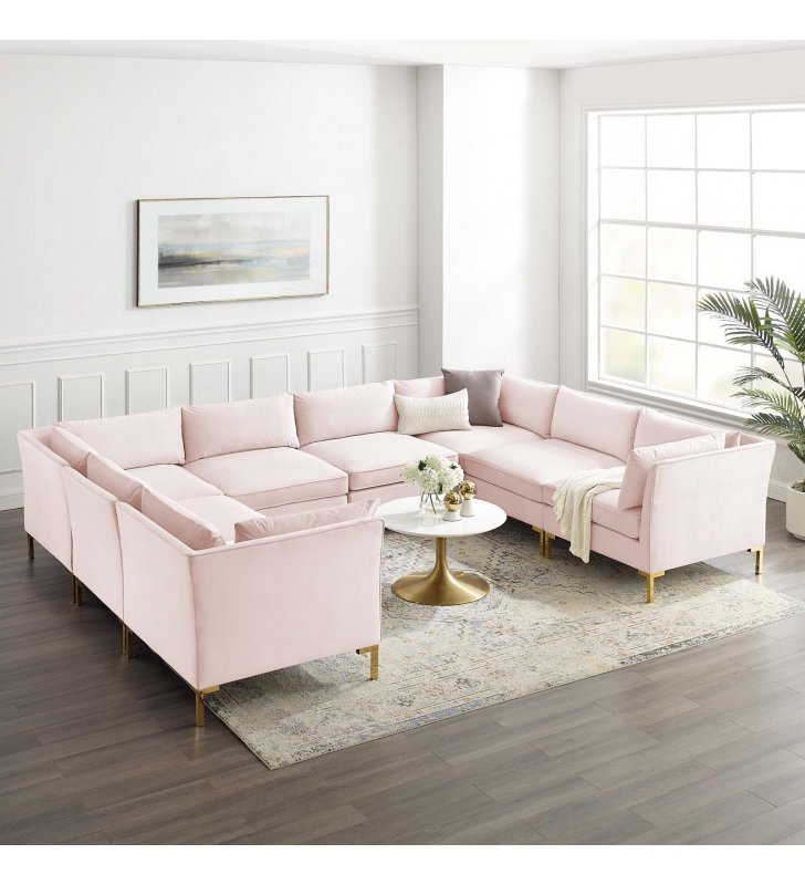 Ardent 8-Piece Performance Velvet Sectional Sofa in Pink - Lexmod