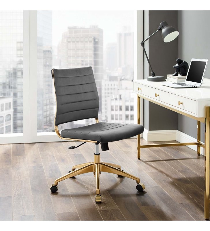 Jive Armless Mid Back Performance Velvet Office Chair in Gray - Lexmod