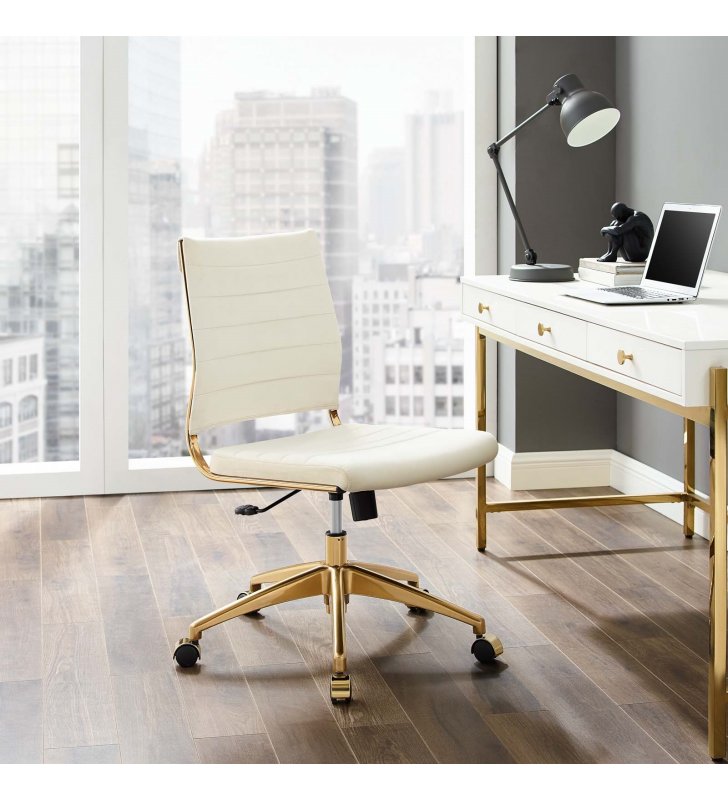 Jive Armless Mid Back Performance Velvet Office Chair in Ivory - Lexmod