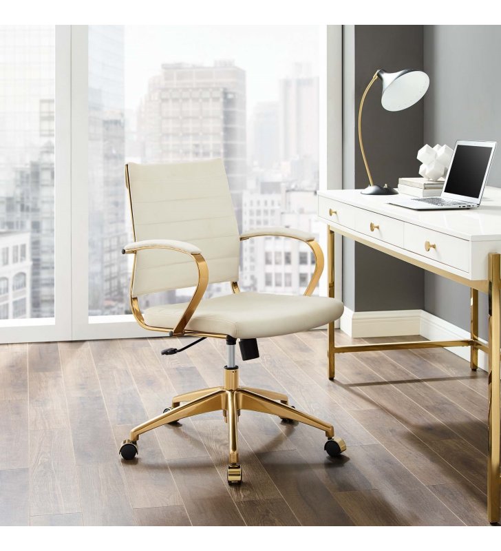Jive Mid Back Performance Velvet Office Chair in Ivory - Lexmod