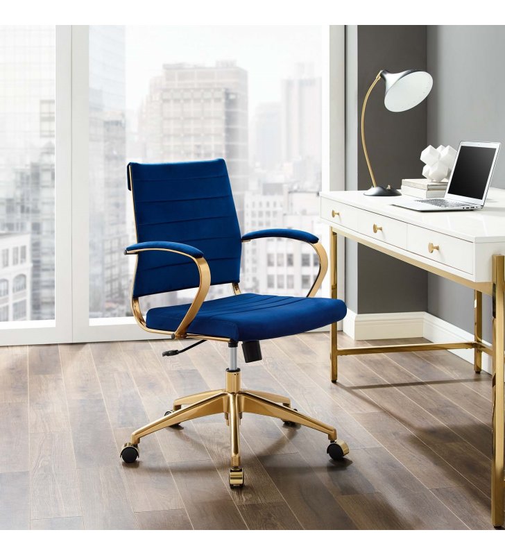 Jive Mid Back Performance Velvet Office Chair in Navy - Lexmod