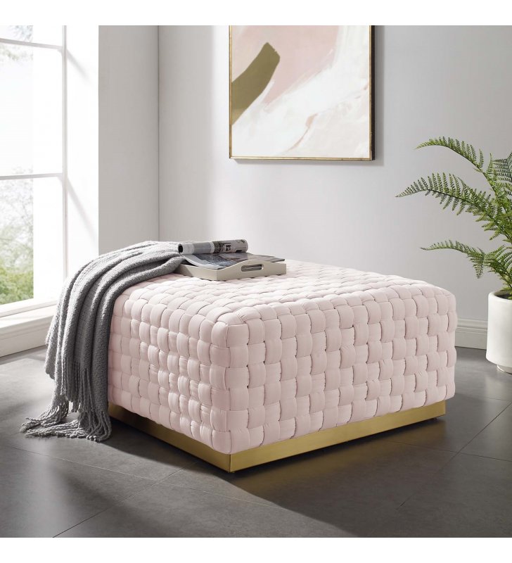 Florence Square Performance Velvet Ottoman in Pink - Lexmod