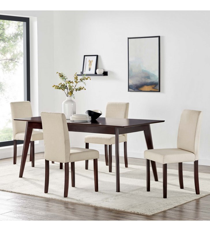 Prosper 5 Piece Upholstered Fabric Dining Set in Cappuccino Beige - Lexmod