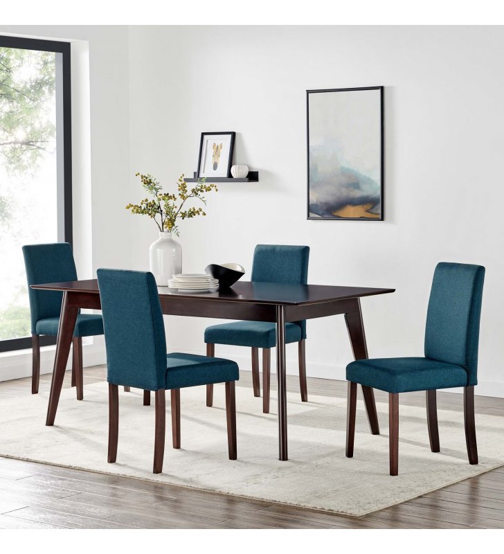 Prosper 5 Piece Upholstered Fabric Dining Set in Cappuccino Blue - Lexmod