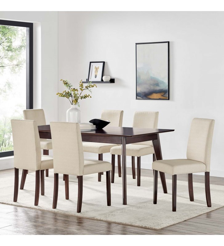 Prosper 7 Piece Upholstered Fabric Dining Set in Cappuccino Beige - Lexmod