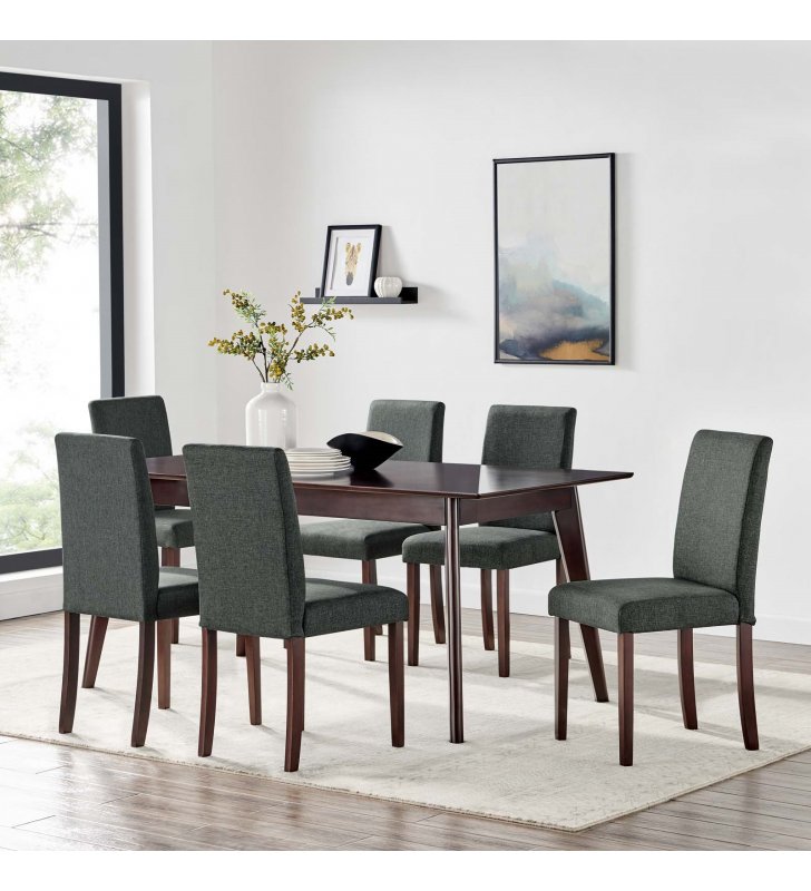 Prosper 7 Piece Upholstered Fabric Dining Set in Cappuccino Gray - Lexmod