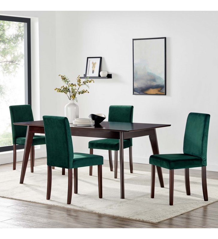Prosper 5 Piece Upholstered Velvet Dining Set in Cappuccino Green - Lexmod