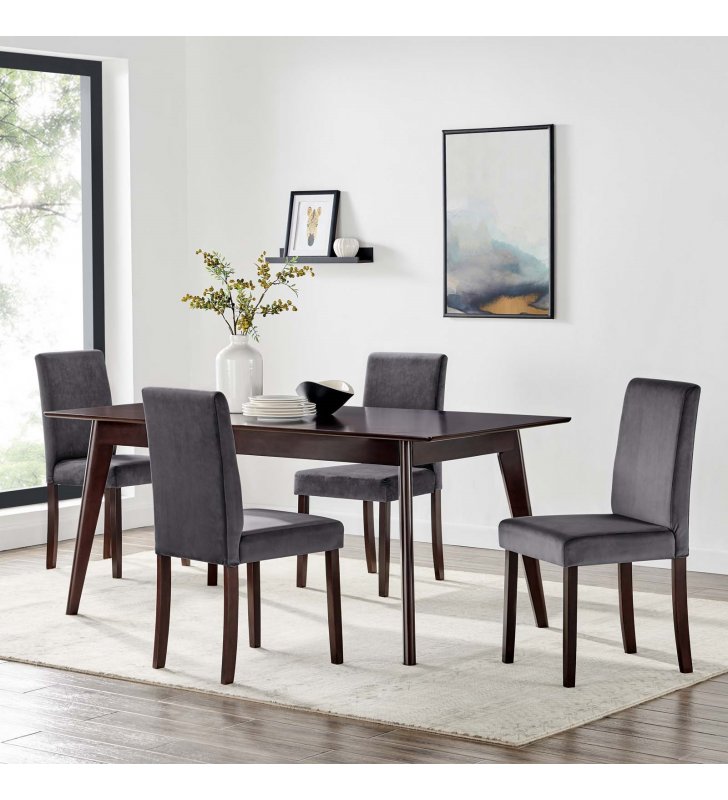 Prosper 5 Piece Upholstered Velvet Dining Set in Cappuccino Gray - Lexmod