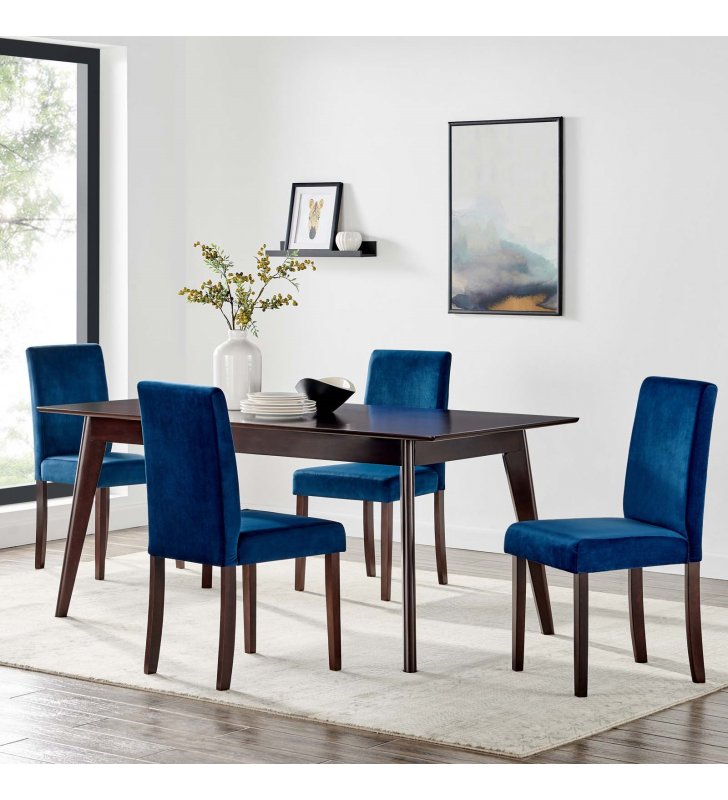 Prosper 5 Piece Upholstered Velvet Dining Set in Cappuccino Navy - Lexmod