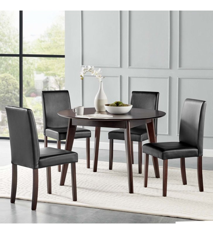 Prosper 5 Piece Faux Leather Dining Set in Cappuccino Black - Lexmod