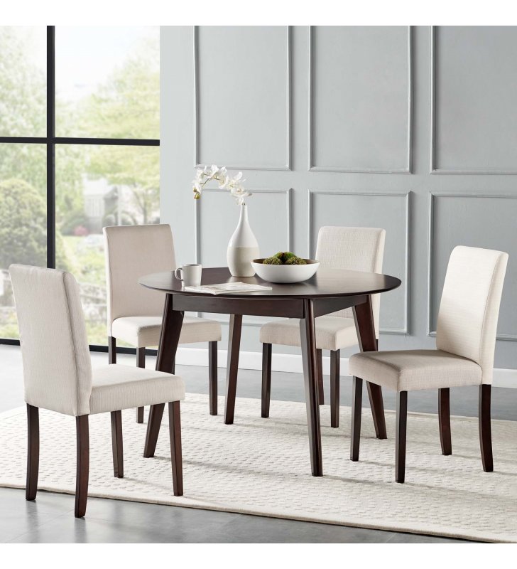Prosper 5 Piece Upholstered Fabric Dining Set in Cappuccino Beige - Lexmod