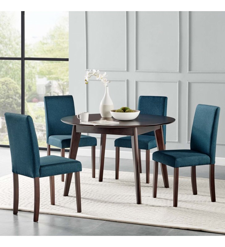 Prosper 5 Piece Upholstered Fabric Dining Set in Cappuccino Blue - Lexmod