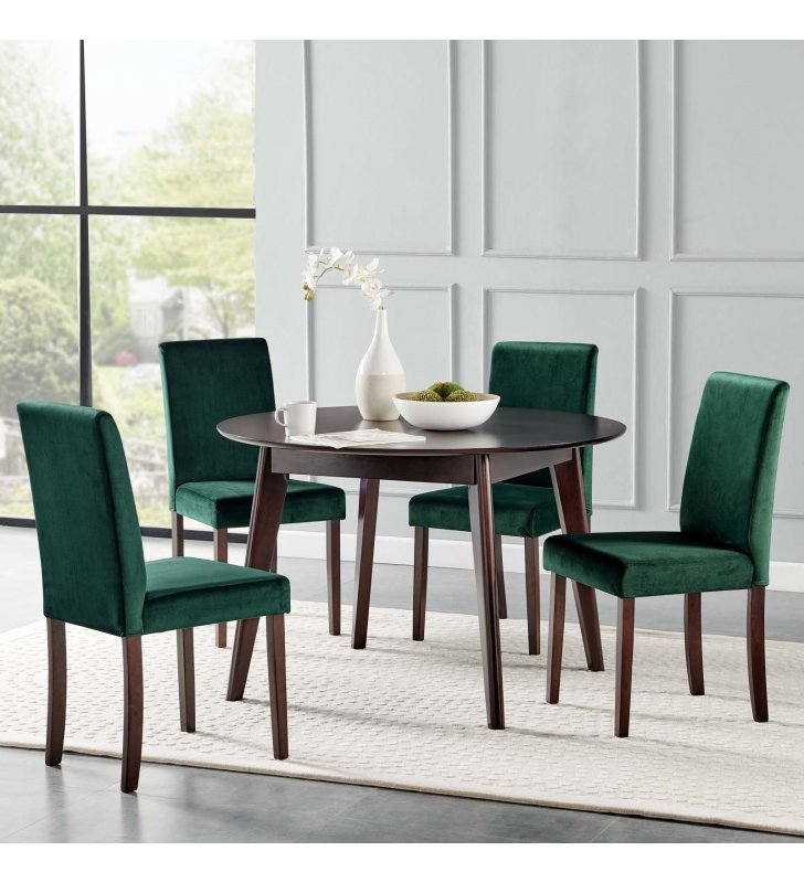 Prosper 5 Piece Upholstered Velvet Dining Set in Cappuccino Green - Lexmod