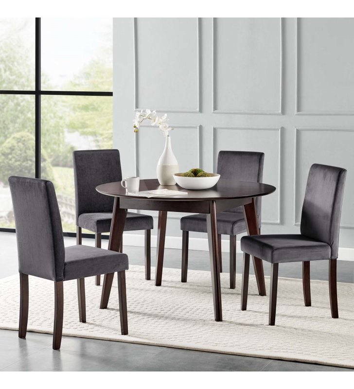 Prosper 5 Piece Upholstered Velvet Dining Set in Cappuccino Gray - Lexmod