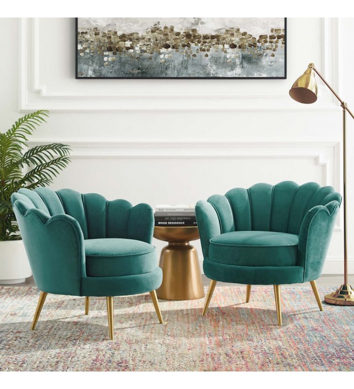 Admire Accent Armchair Performance Velvet Set of 2 in Teal - Lexmod