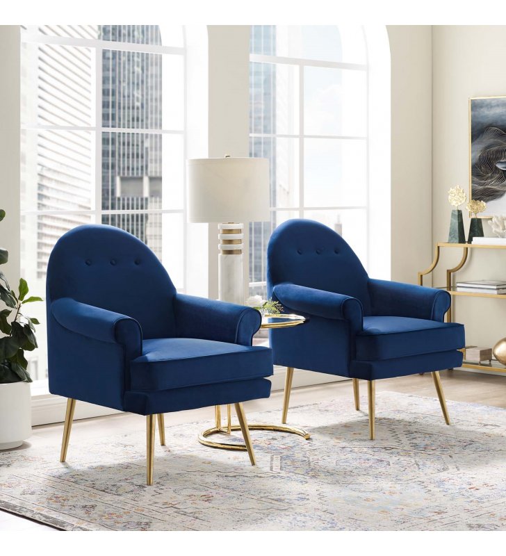 Revive Armchair Performance Velvet Set of 2 in Navy - Lexmod