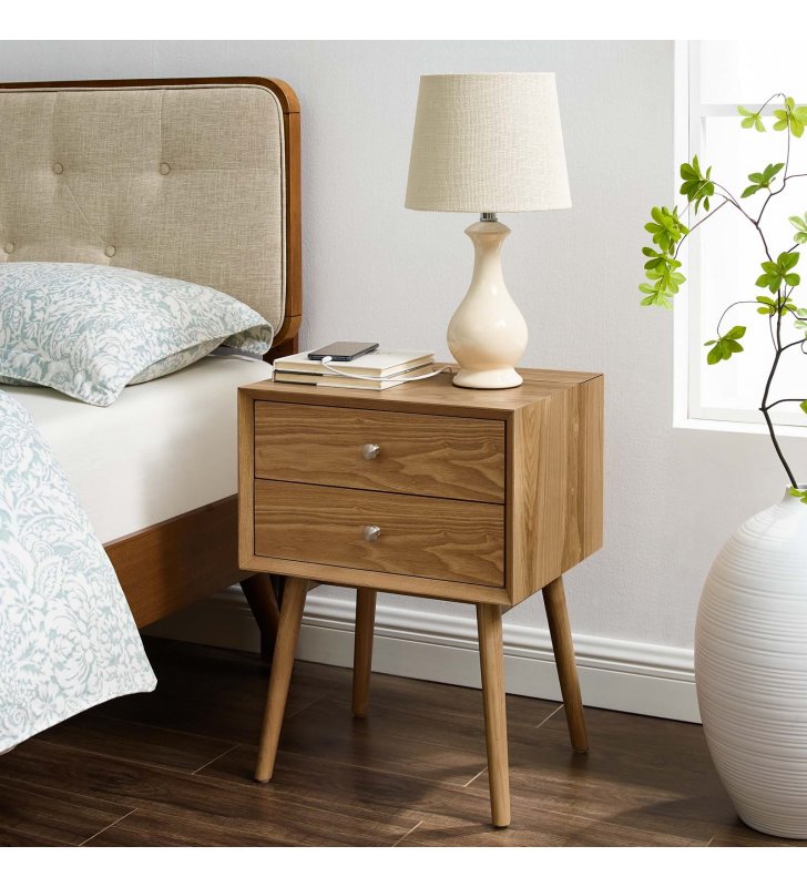 Ember Wood Nightstand With USB Ports in Natural Natural - Lexmod