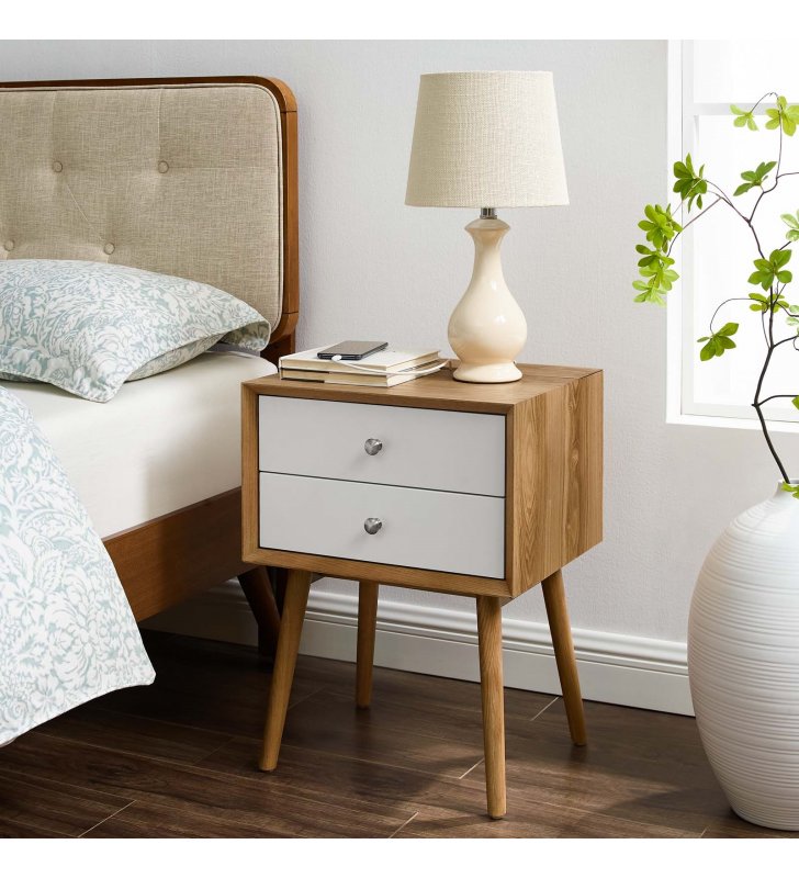 Ember Wood Nightstand With USB Ports in Natural White - Lexmod