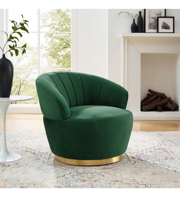 Billow Tufted Performance Velvet Swivel Chair in Emerald - Lexmod