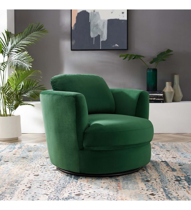 Pirouette Performance Velvet Swivel Armchair in Emerald - Lexmod