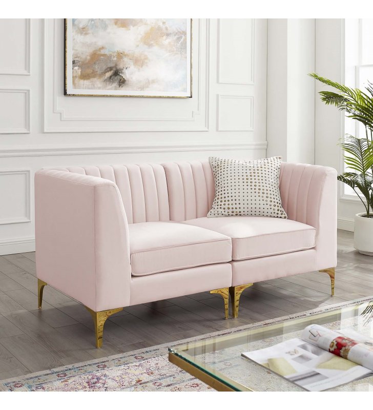 Triumph Channel Tufted Performance Velvet Loveseat in Pink - Lexmod