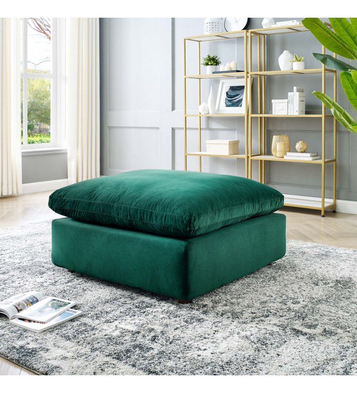 Commix Down Filled Overstuffed Performance Velvet Ottoman in Green - Lexmod
