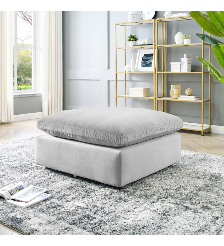 Commix Down Filled Overstuffed Performance Velvet Ottoman in Light Gray - Lexmod