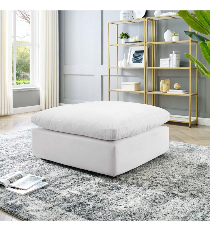 Commix Down Filled Overstuffed Performance Velvet Ottoman in White - Lexmod