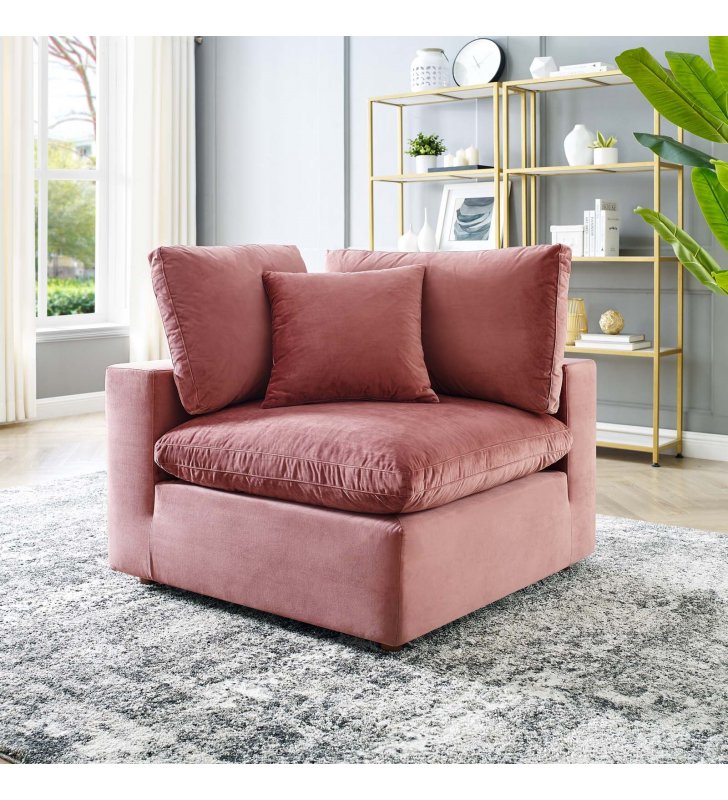 Commix Down Filled Overstuffed Performance Velvet Corner Chair in Dusty Rose - Lexmod