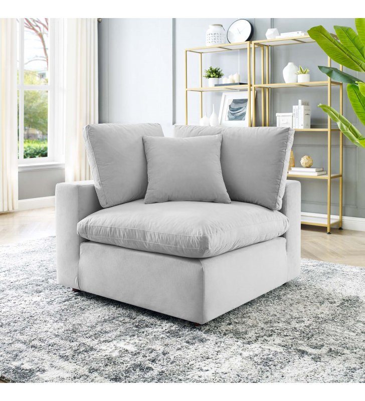Commix Down Filled Overstuffed Performance Velvet Corner Chair in Light Gray - Lexmod
