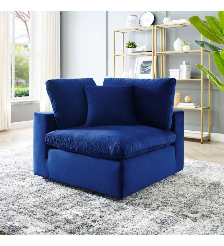Commix Down Filled Overstuffed Performance Velvet Corner Chair in Navy - Lexmod