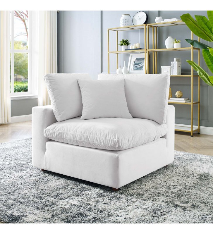 Commix Down Filled Overstuffed Performance Velvet Corner Chair in White - Lexmod