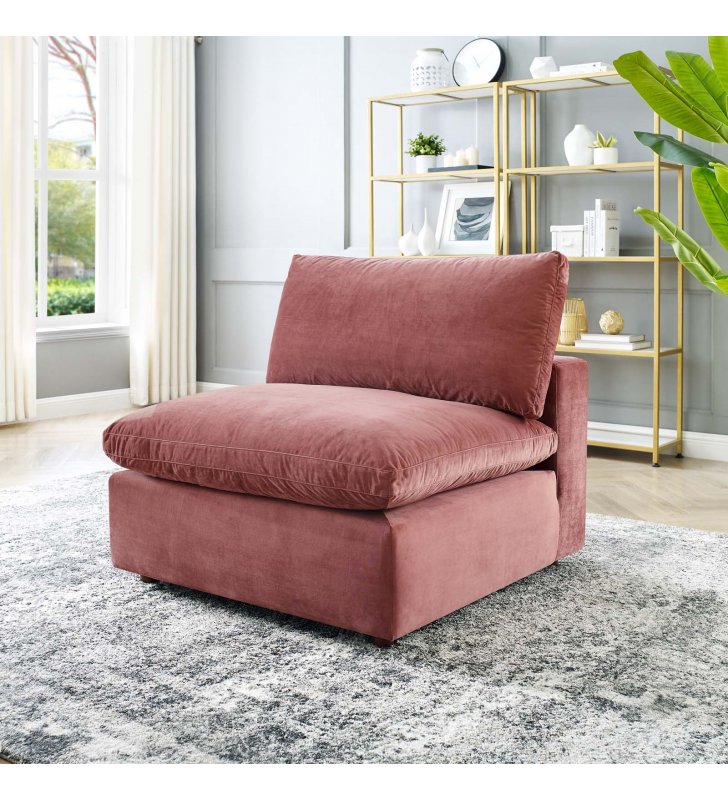 Commix Down Filled Overstuffed Performance Velvet Armless Chair in Dusty Rose - Lexmod